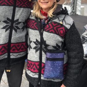 Chunky Wool Knit Fleece Lined Fair Isle Sweater Jacket